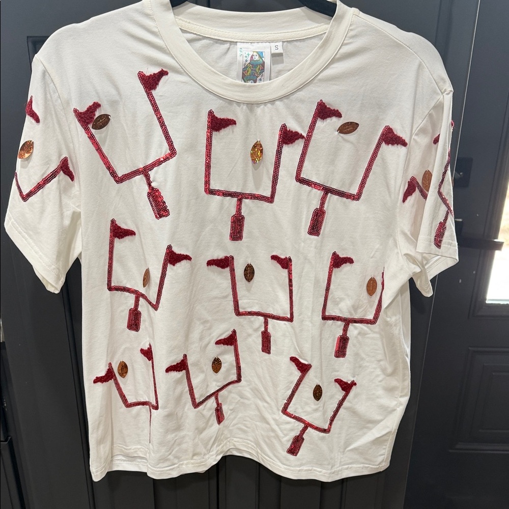 Queen of Sparkles football tee. Red